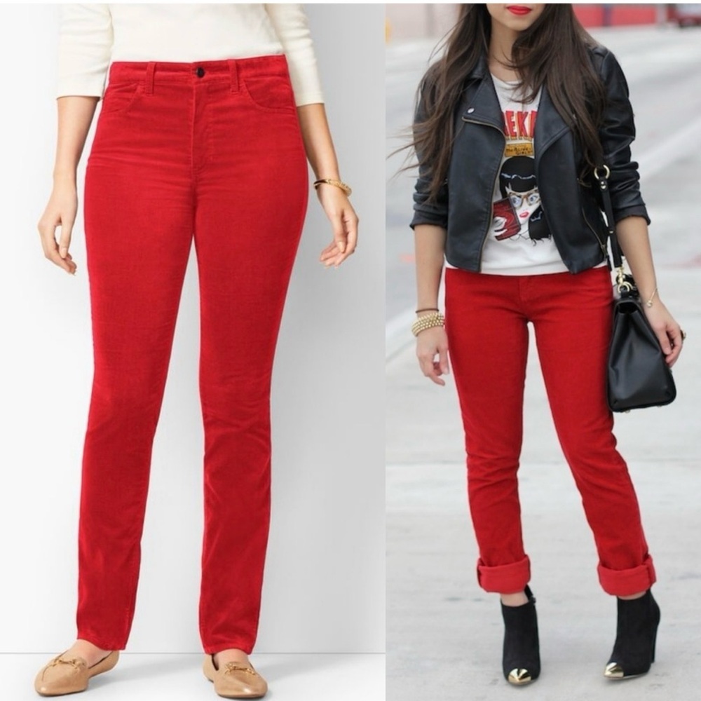 Talbots High Rise Straight Leg Velveteen Pants Red - 10P